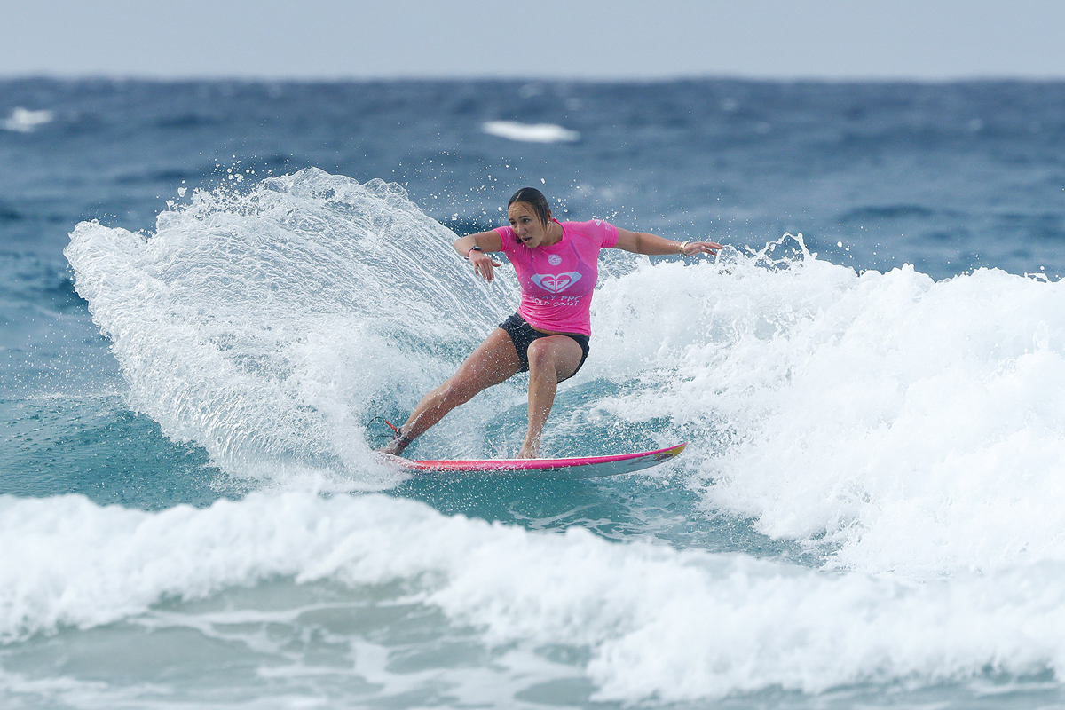 Carissa Moore of Hawaii winning Heat 5 of Round One at the Roxy Pro Gold Coast, Australia.Credit : © WSL / Sloane